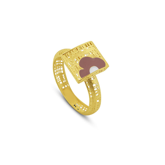 Anello in Argento 925 Placcato Oro con Pendente Rettangolare Smaltato - Collezione RomaGems - Made in Italy - ROMA GEMS