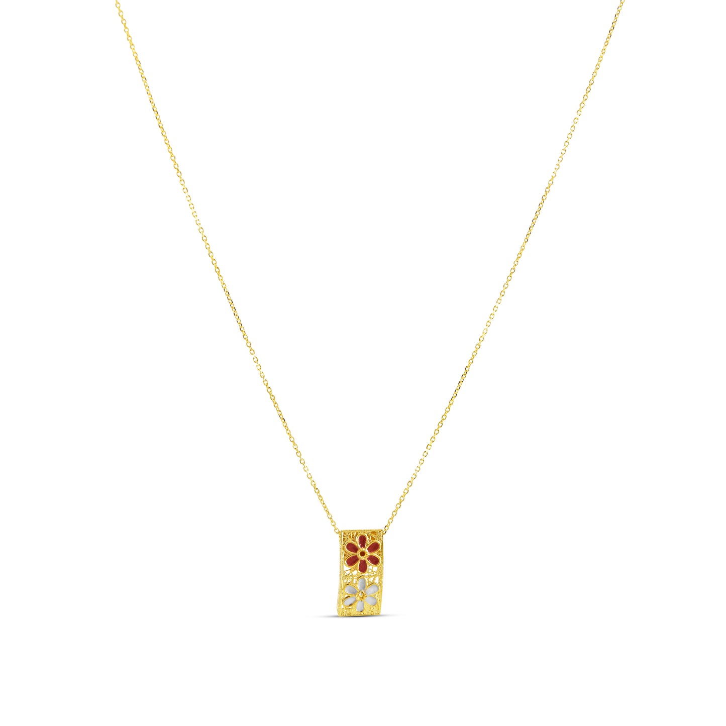 Collana in Argento 925 Placcato Oro 18k con Ciondolo Rettangolare Smaltato - ROMA GEMS