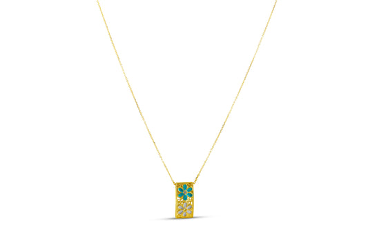 Collana in Argento 925 Placcato Oro 18k con Ciondolo Rettangolare Smaltato Made in Italy