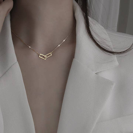 Collana con ciondolo rettangolare Interlock in argento Sterling 925 - ROMA GEMS