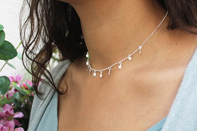 Pendenti Orecchini Donna In Argento Sterling 925 Con Perle E Stelle, Lunghezza 6,8 Cm, Placcati Rodio, Peso 4g, In Sacchetto Regalo