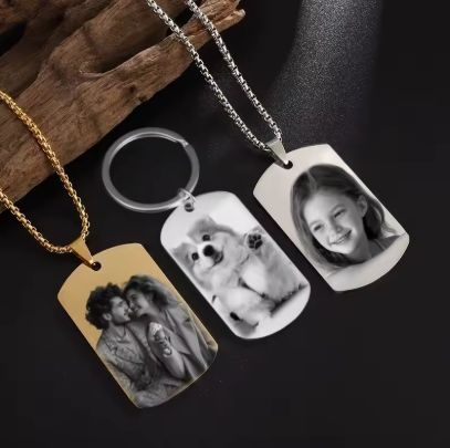 Collana Acciaio con Fotoincisione Medaglietta Rettangolare