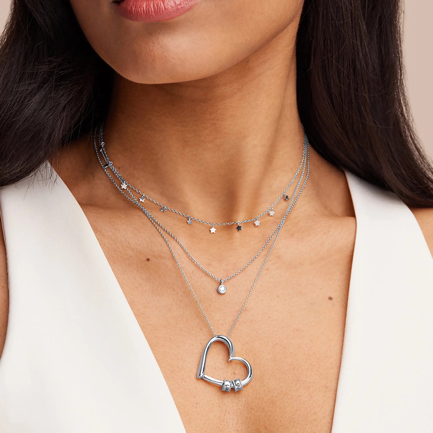 Collana Charming Heart con Perline Incise in Argento